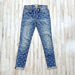 DRIFTWOOD Jackie Daisy Floral Embroidered Denim Blue Jeans Anthropologie 25